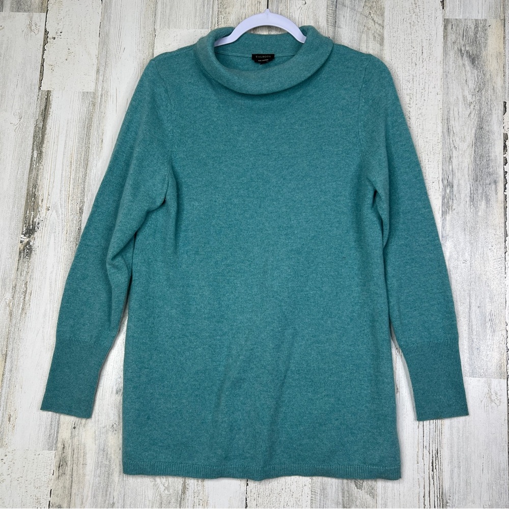 Talbots Cashmere Womens Knit Sweater M Mock‎ Neck Long Sleeve Teal Cozy Top